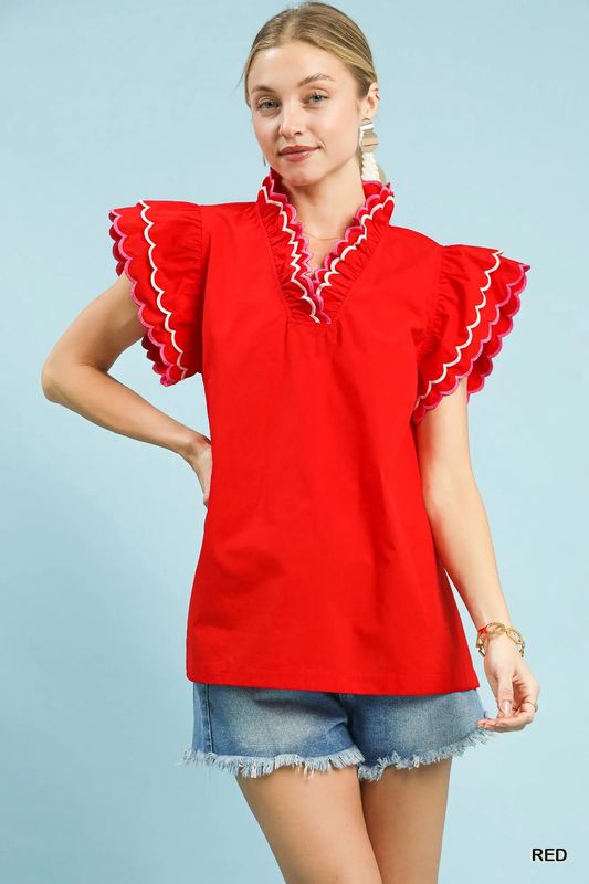 Red Scalloped Top