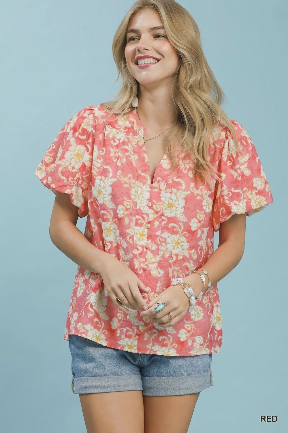 Coral Bloom Flutter Sleeve Blouse, Size: SMALL