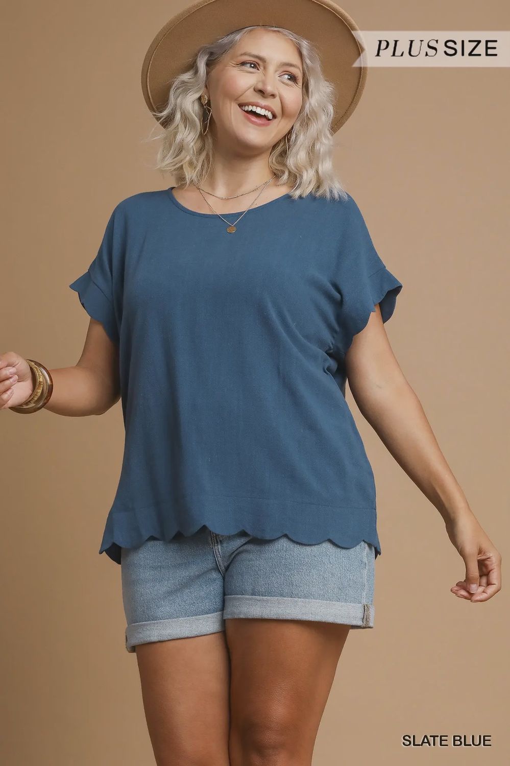 Scallops Galore Top, Color: Slate Blue, Size: XL