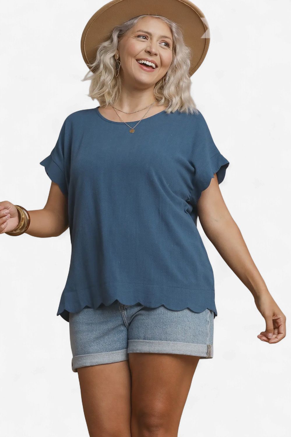 CURVY Scallops Galore Top - 4 Colors, Color: Slate Blue, Size: XL
