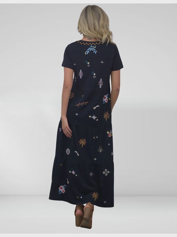 Midnight Wildflower Embroidered Maxi Dress