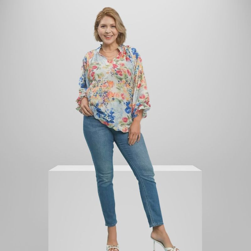CURVY Painted Garden Floral Blouse
