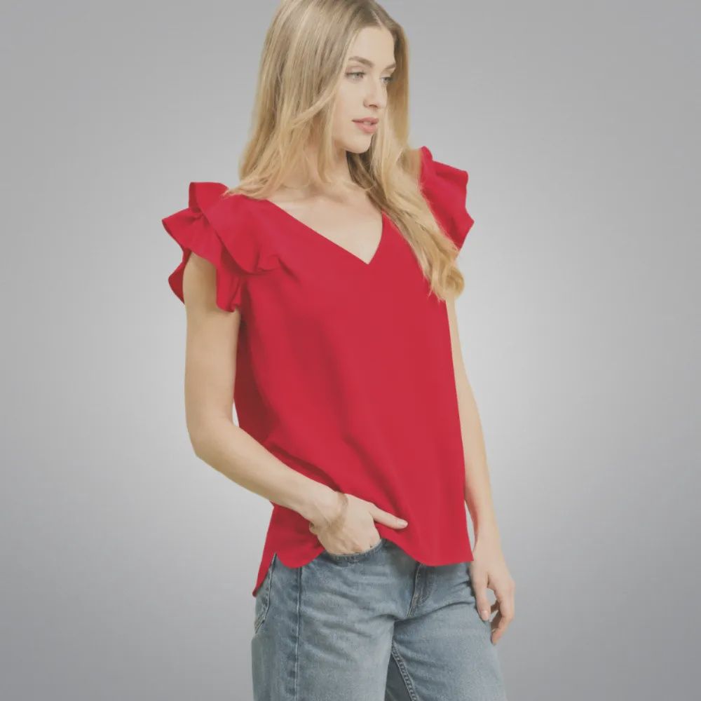 Red Double Flutter Top, Size: SMALL