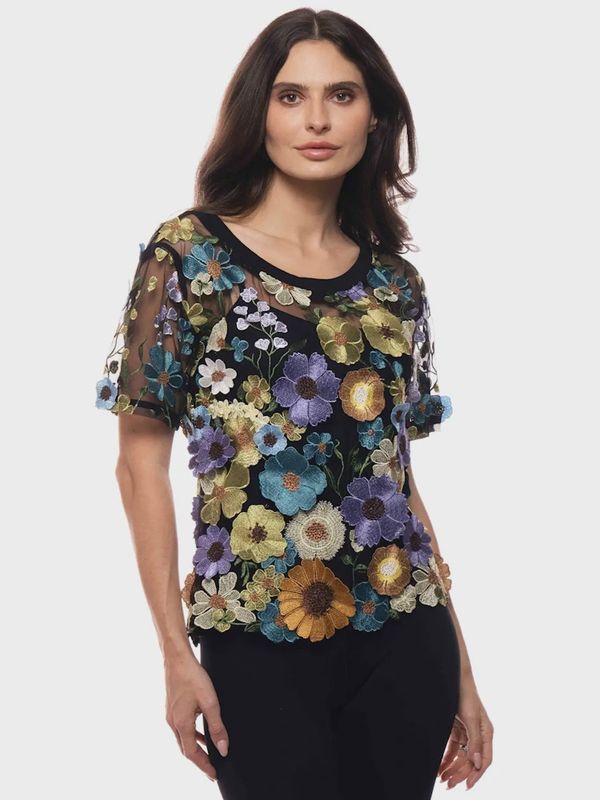 Midnight Garden Embroidered Mesh Top