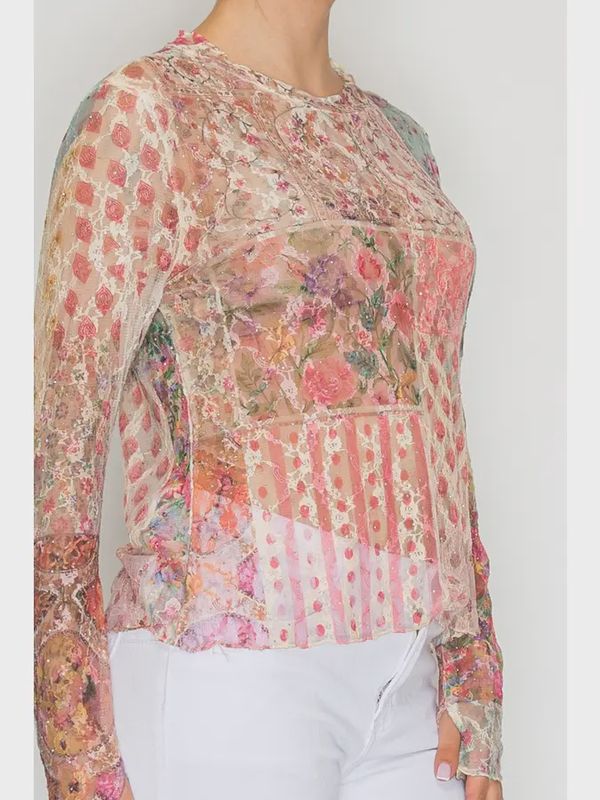 Sparkly Floral Mesh Top