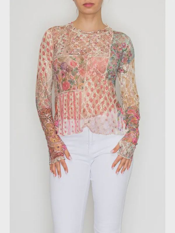 Sparkly Floral Mesh Top
