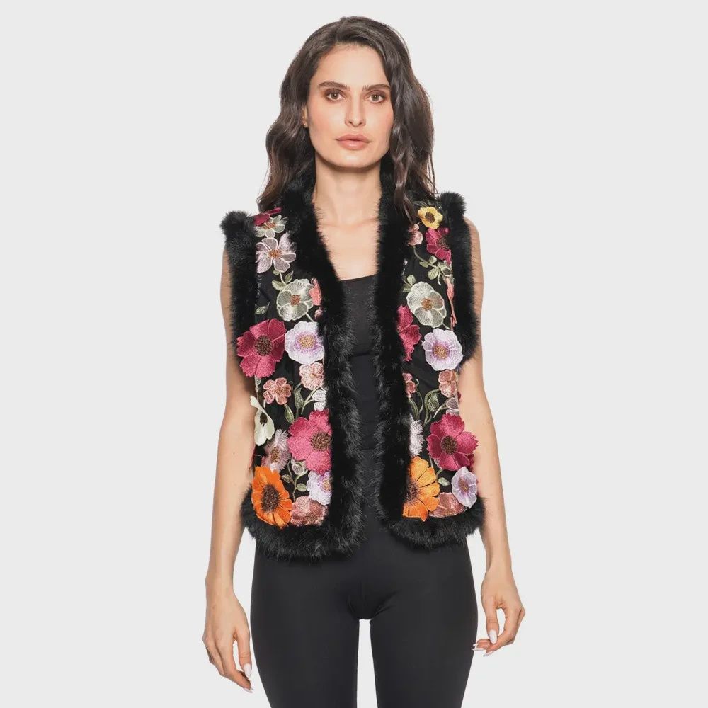 Midnight Garden Fury  Floral Vest, Size: SMALL
