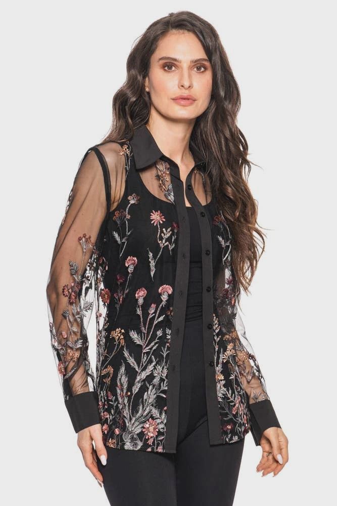 Midnight Garden Sheer Blouse, Size: M
