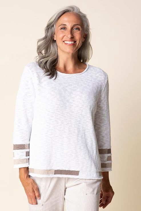 Coastal Stripe Soft Cotton Pullover, Size: SMALL