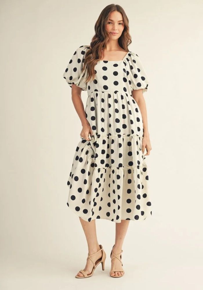 Timeless Charm Polka Dot Midi Dress, Size: SMALL