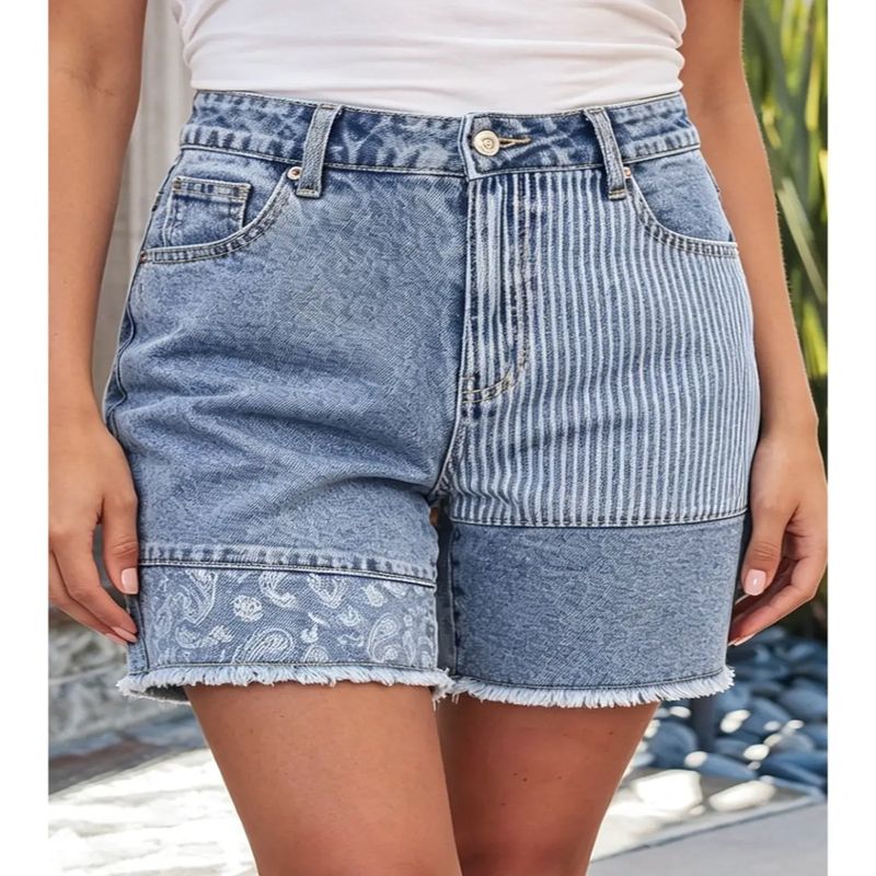 Blue Skies Patchwork Denim Shorts