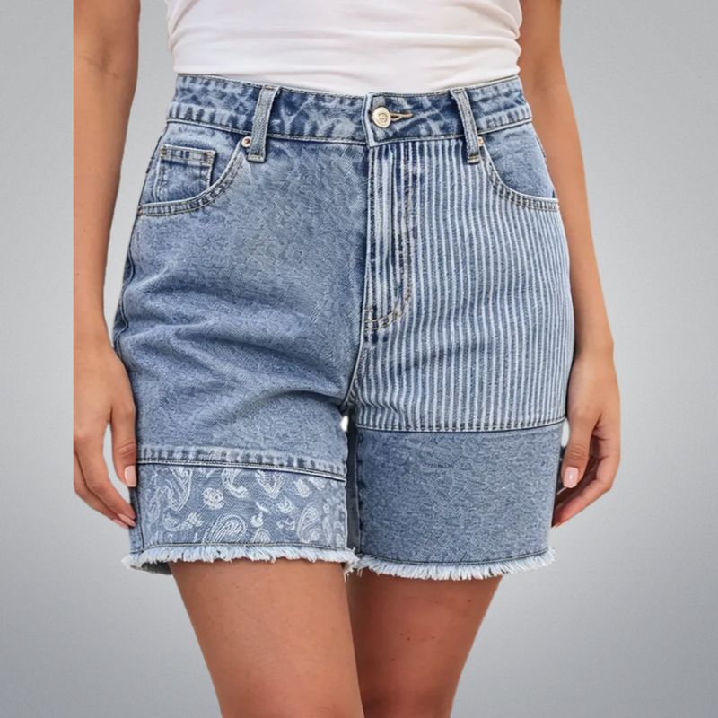 Blue Skies Patchwork Denim Shorts