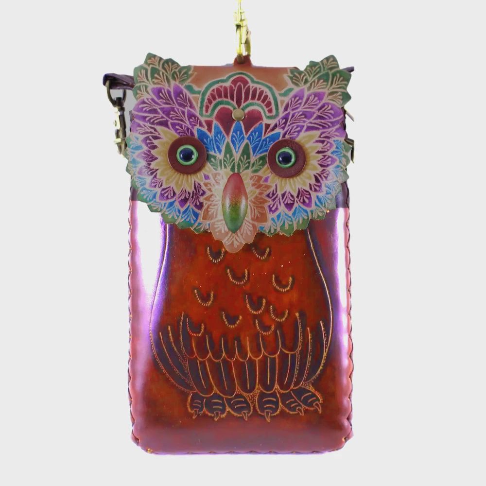 Handcrafted Leather Owl Phone Bag