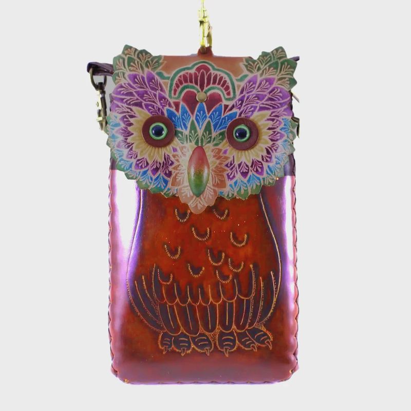 Handcrafted Leather Owl Phone Bag