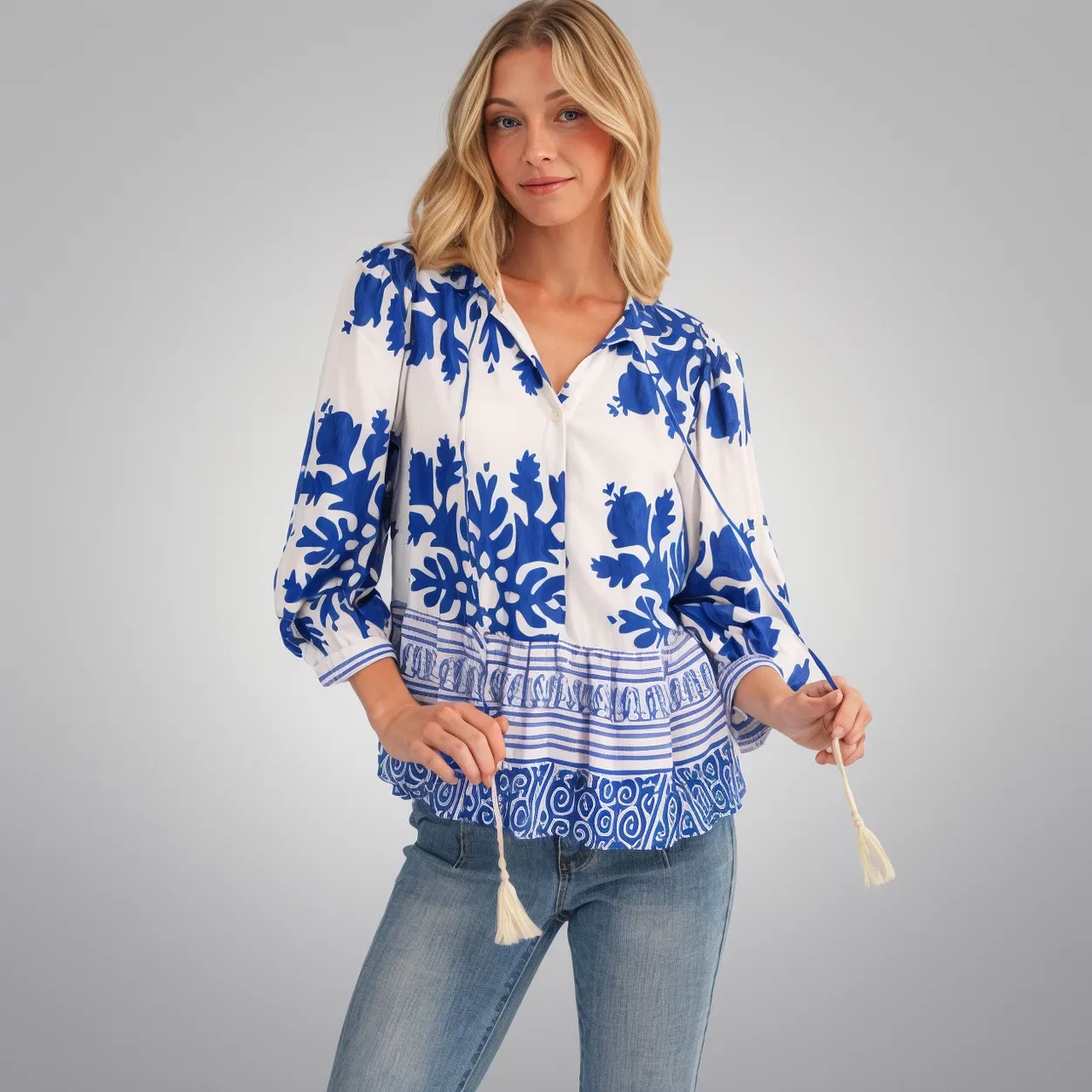 Baroque Floral Boho Top, Size: SMALL
