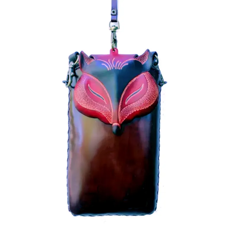 Handcrafted Leather Fox Crossbody Phone Bag