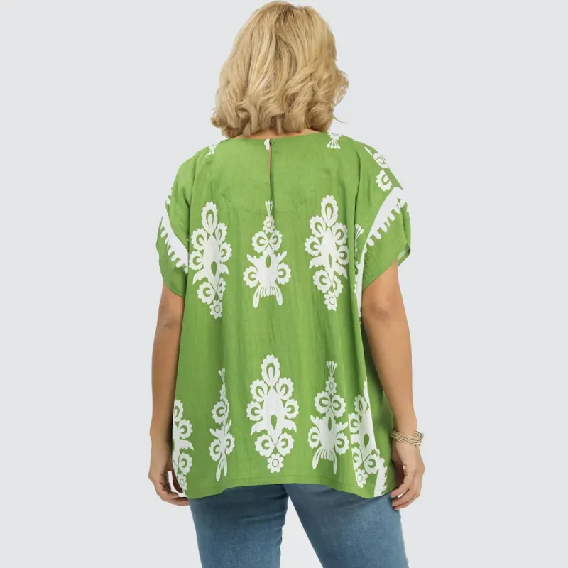 CURVY Border Print Poncho Top