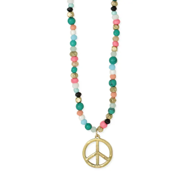 Colorful Beaded Peace Sign Necklace