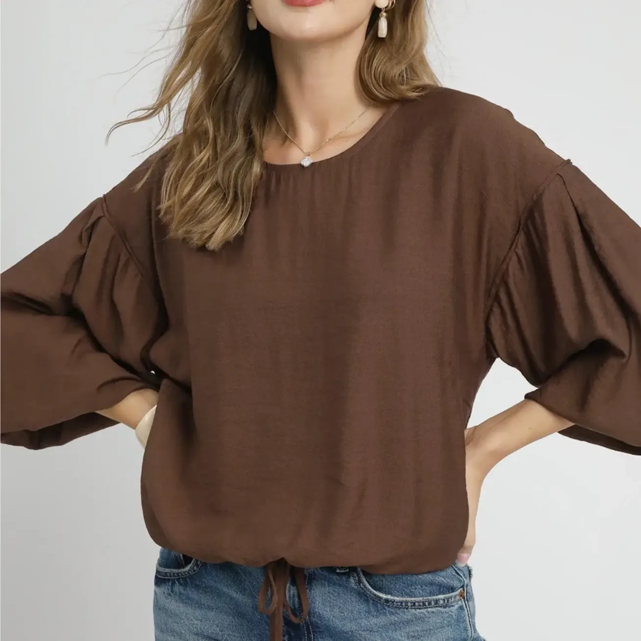 Cocoa Comfort Drawstring Blouse, Size: SMALL