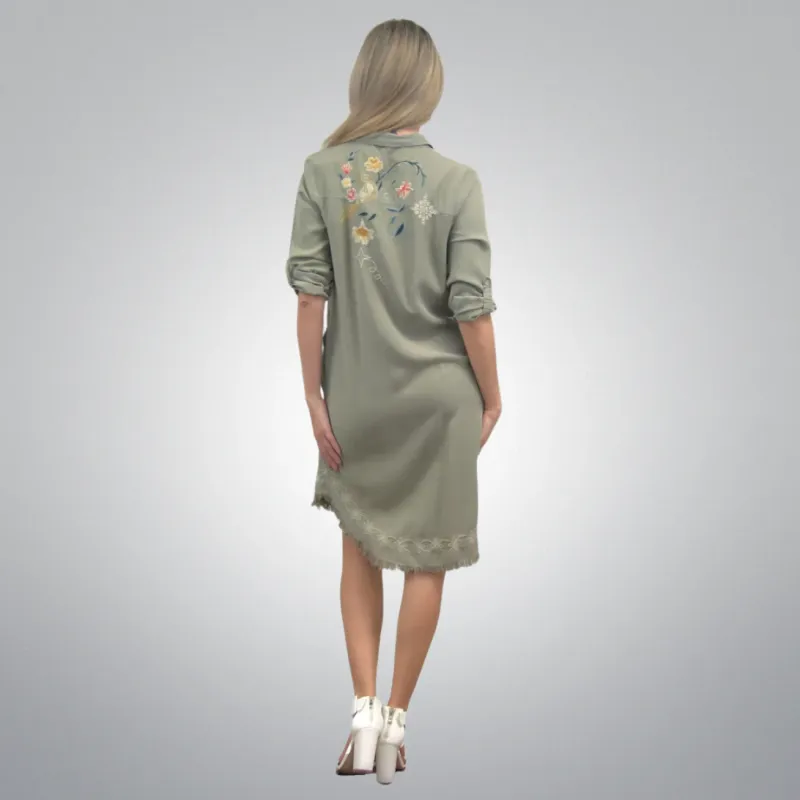 Garden Song Embroidered Tencel Shirt Dress