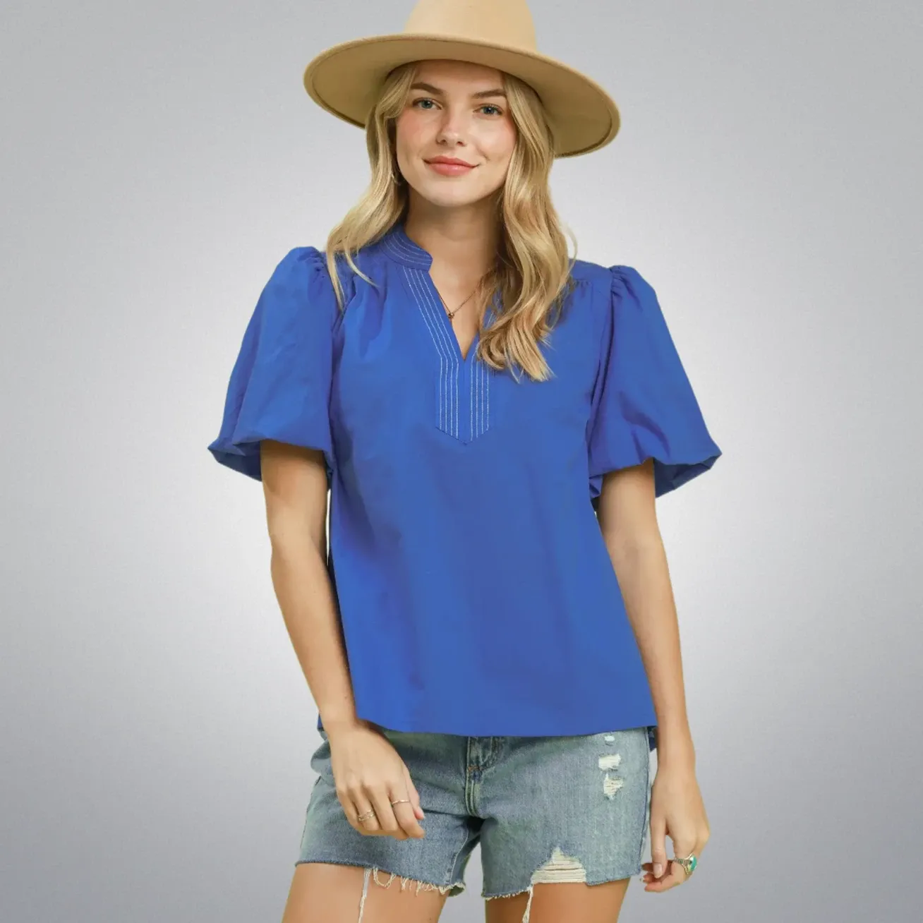 Blue Skies Cotton Puff Sleeve Blouse, Size: SMALL