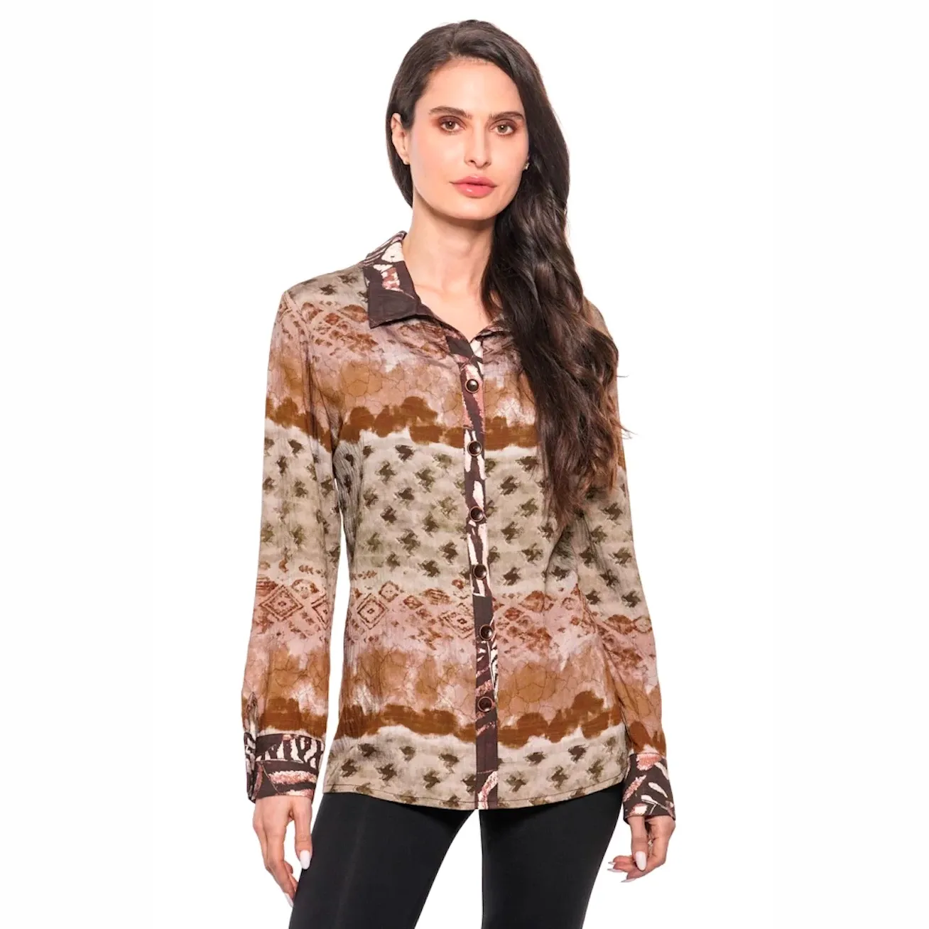Elegant Earth Tones Blouse, Size: SMALL