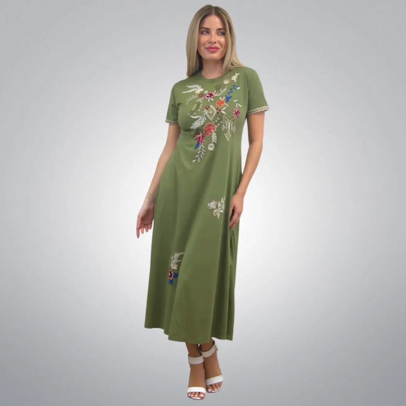 Malesa - Embroidered Maxi Dress, Size: SMALL