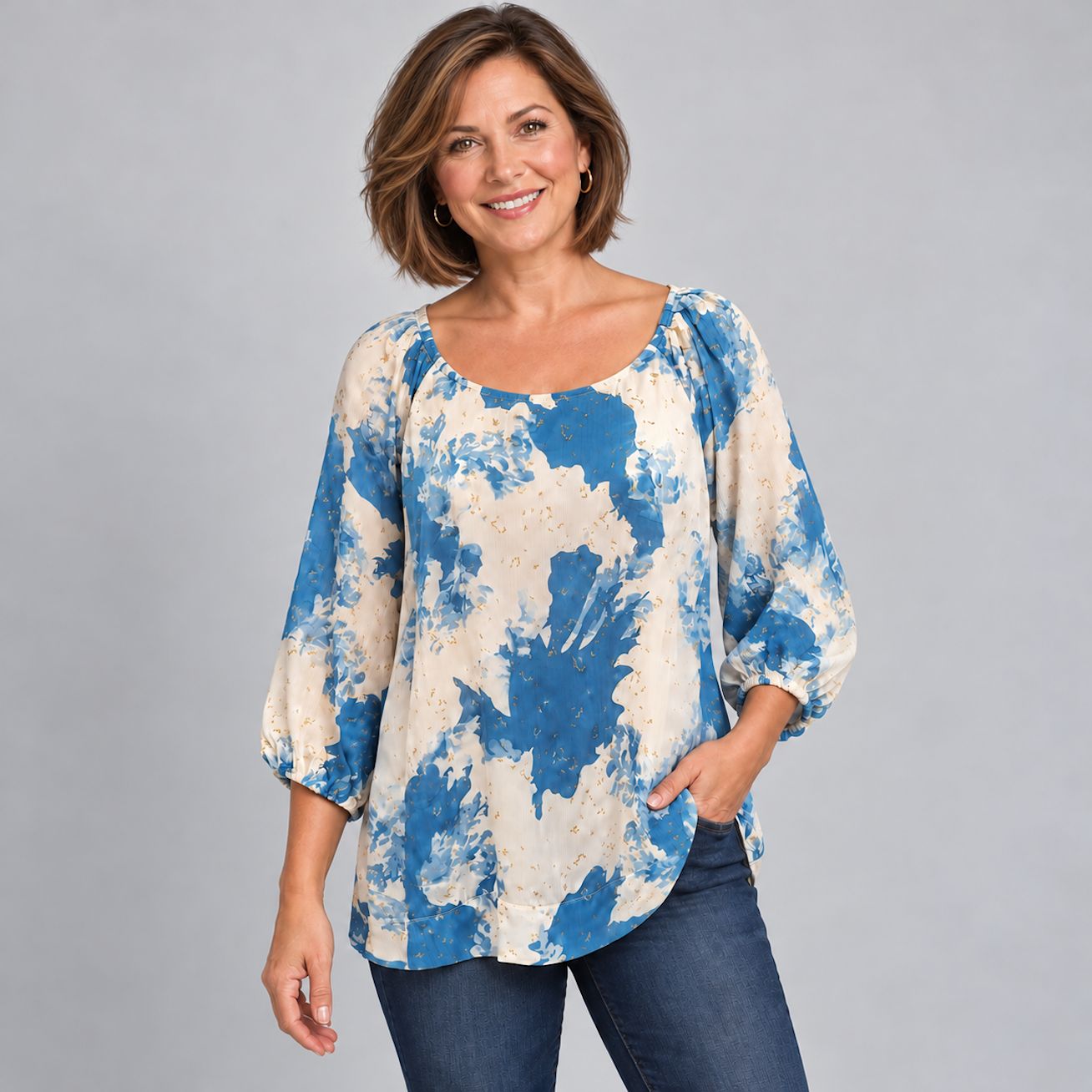 Blue Skies &amp; Gold Speckles Galore Blouse, Size: SMALL