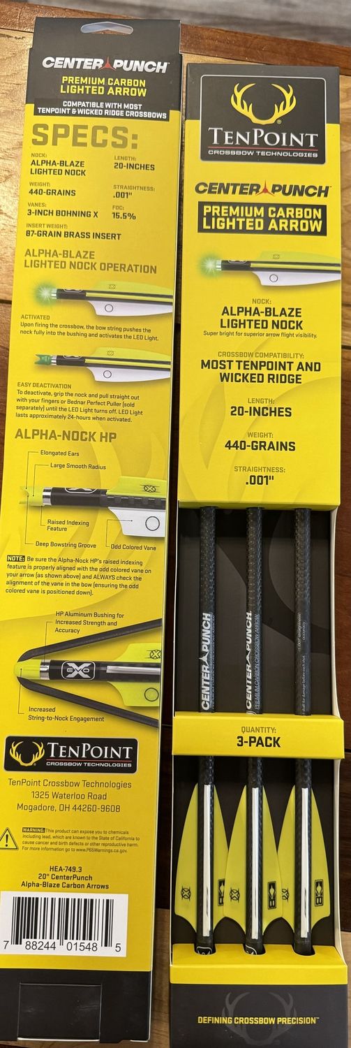 Ten Point Crossbow 20inch arrows w/ lighted nock