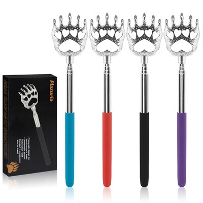 Plazuria (4-Pack) Portable Extendable Telescopic Bear Claws Metal Back Scratchers/Hand Massager/Backslap with Rubber Handle
