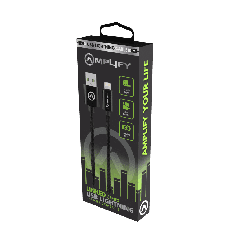 Amplify Linked series USB to Lightning braided cable Black 1M