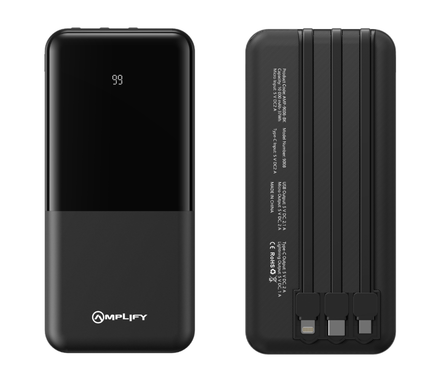 Amplify 10 000mAh Power Bank with Integrated Cables