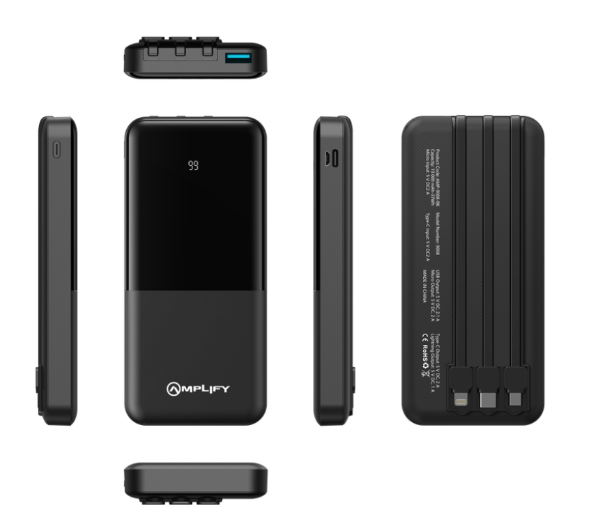 Amplify 10 000mAh Power Bank with Integrated Cables