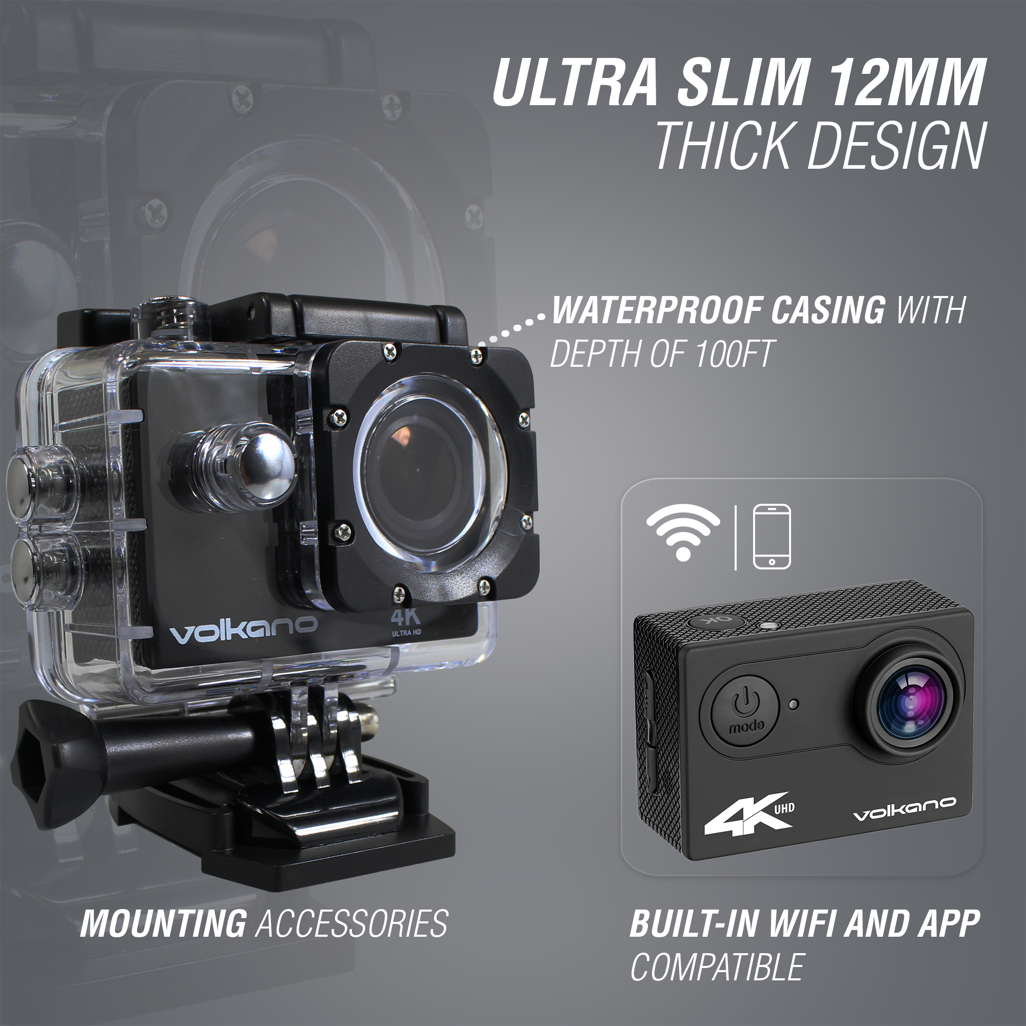 Volkano Extreme series 4K action camera - black
