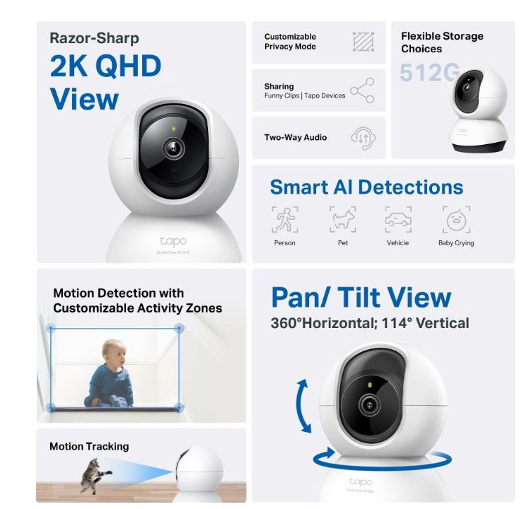 TP-Link Tapo C220 2K 4MP QHD Pan/Tilt AI Smart Home Security Wi-Fi Camera