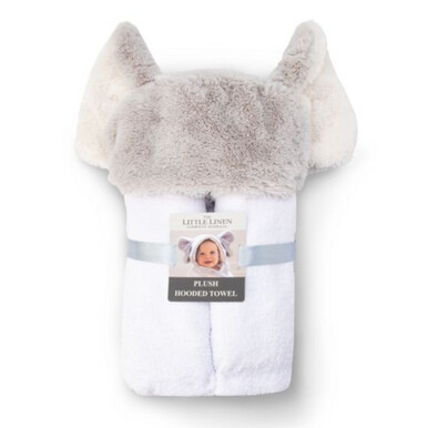 Little Linen Plush Hooded Towel - Soft Grey