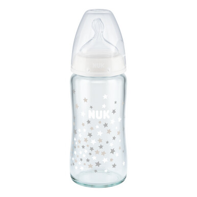NUK First Choice Plus Glass Baby Bottle 240ml - White