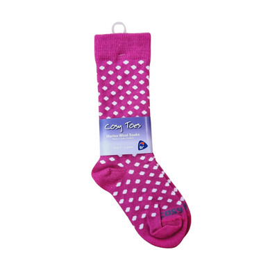 Cosy Toes Merino Knee High Baby Socks - Pink with White Dots, Size: 0-12 months