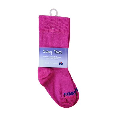 Cosy Toes Merino Knee High Baby Socks - Pink, Size: 0-12 months