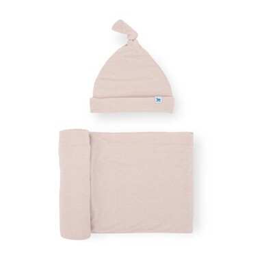 Little Unicorn Stretch Knit Hat &amp; Swaddle Set - Soft Blush