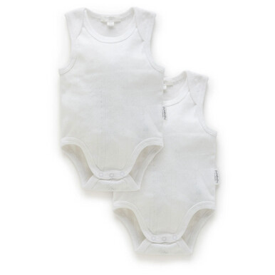 Purebaby Pointelle Singlet Bodysuit 2pk - White, Size: 0000