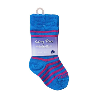Cosy Toes Merino Knee High Baby Socks - Turquoise/Pink Stripe