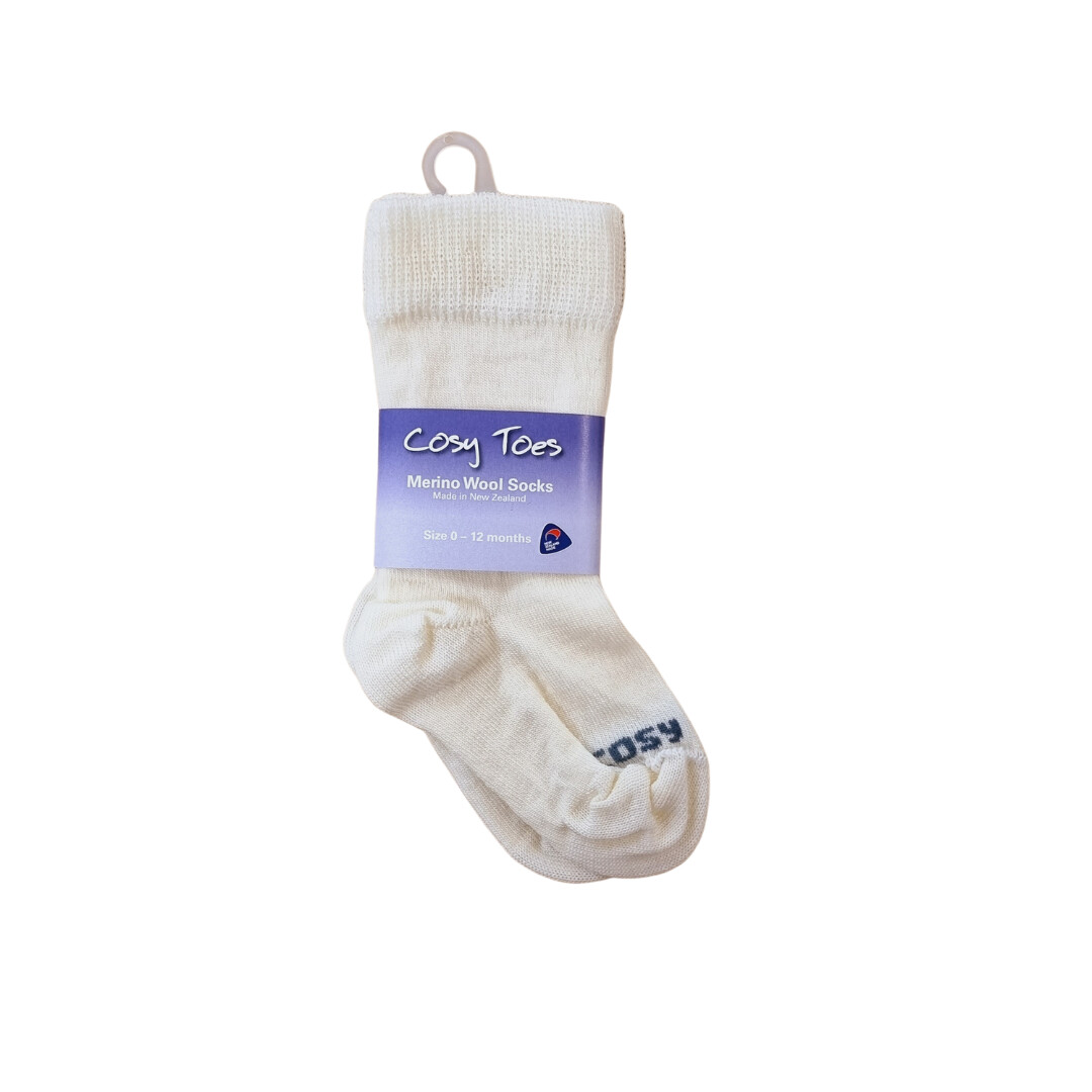 Cosy Toes Merino Knee High Baby Socks - White, Size: 0-12 months