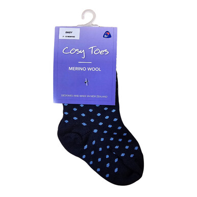 Cosy Toes Merino Baby Crew Socks - Navy with Dots