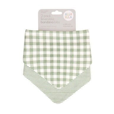 All4Ella Reversible Bandana Bibs 2pk - Gingham Sage