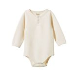 Waffle Henley Long Sleeve Bodysuit - Natural