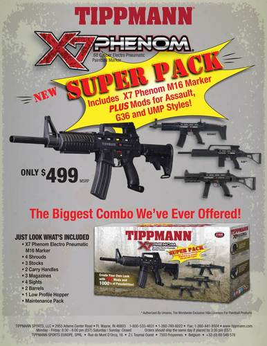 Tippmann M16 X7 Phenom Electronic + Pneumatic Paintball Marker SUPER PACK