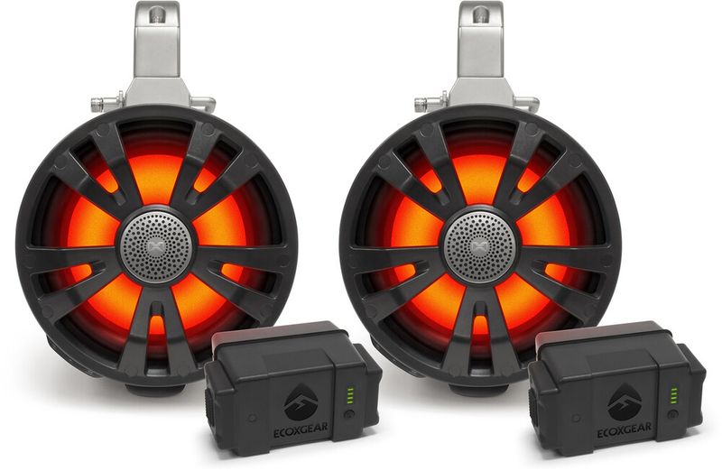 ECOXGEAR 2-PACK 8&#39; SPEAKERS TWO AMPLIFIED + TWO BATTERIES