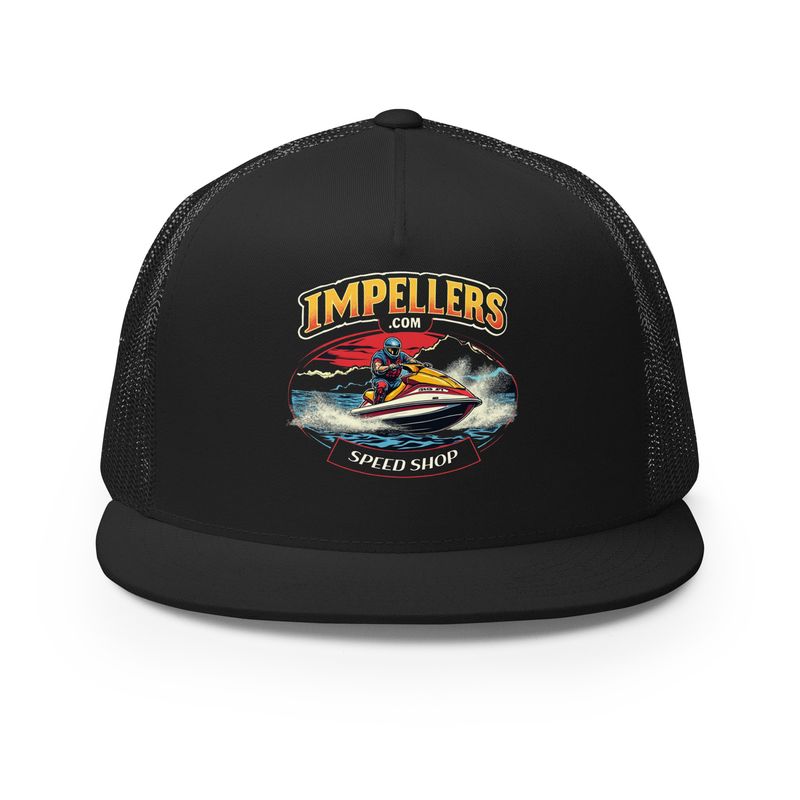 Impellers Speed Trucker Hat Black with Logo of Jetski rider and logo