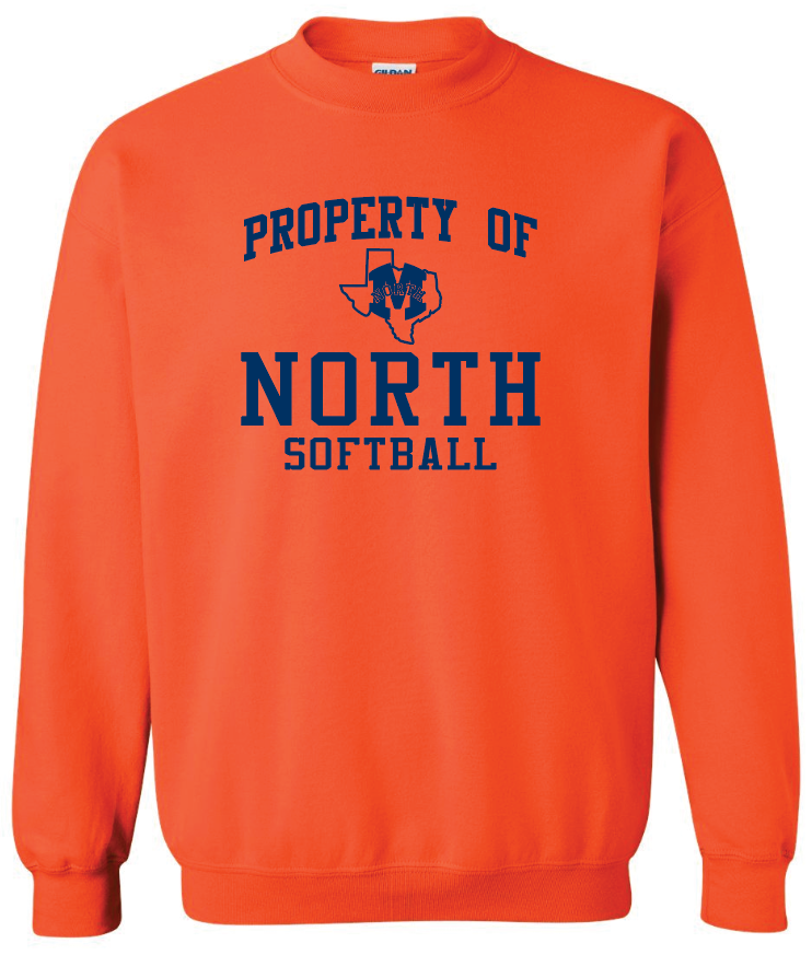 North Softball - Property Of - Crew Sweatshirt, Color: Orange